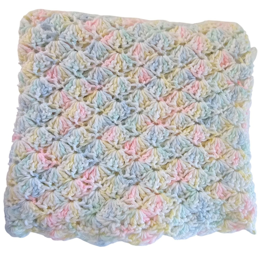 Handmade Crochet Baby Blanket Pastel Multicolor Soft Knit 30x33" Gift Nursery - Picture 3 of 10